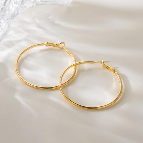 14K Gold Hoop Earrings Hypoallergenic Big Earring for Women Huge Earring for Women Lightweight Large Diameter Design Large Gold Hoop Earrings 40mm2
