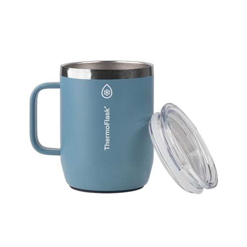 Image of ThermoFlask Insulated Coffee Mug with Handle and Splash-Resistant Lid (12 oz, Dusty Blue) - Stainless Steel Travel Mug for Coffee & Tea
