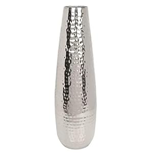 Hosley Teardrop Hammered Metal Vase with 16.5-Inch Height Elegant Centerpiece for Floral Arrangements and Statement Home Decor Sophistication in Silver