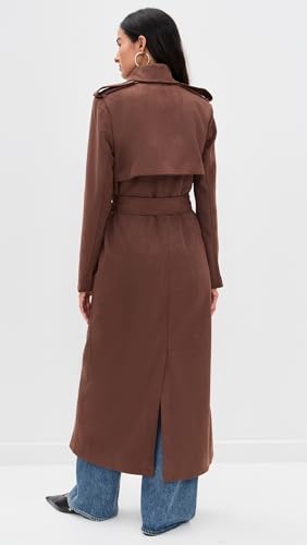 Bardot Chocolate Brown Vegan Suede Trench Coat for Women, Size 8 - Image 3
