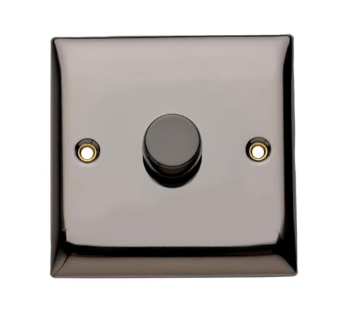 Britelite Single Dimmer Switch - Black Nickel Finish 1 Gang 2 Way Trailing Edge Dimmer Switch With Push On/Off Rotary Control For LED And Halogen Bulbs, Suitable For Domestic And Commercial Use