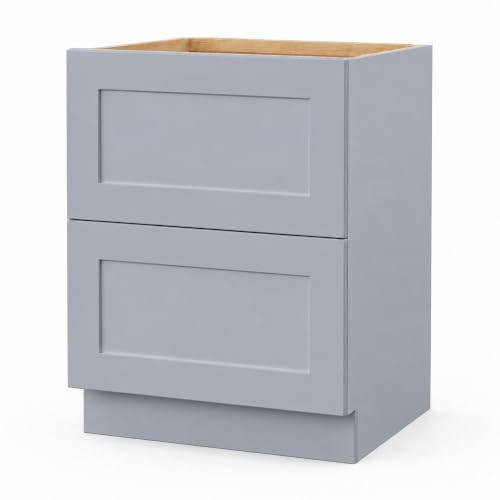 ECPKHCT 24" W 2-Drawer Shaker Kitchen Base Cabinet, Solid Wood, Light Gray