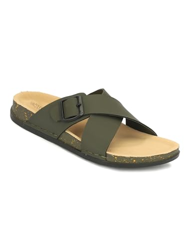 Image of Men Cross Strap Buckle Slippers | Casual Sandals for Men | Comfortable Footwear | Stylish Slip-On Sandals | Anti-Slip Rubber Sole