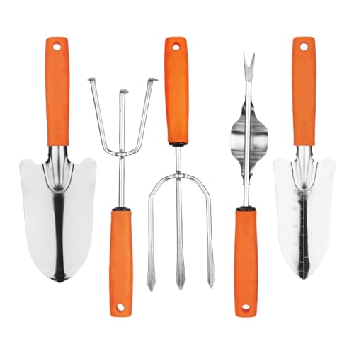 Set Di Utensili Da Giardino 5 Pezzi - Strumento Da Giardino Floreale Manuale In Acciaio Inox Con Pala Grande | Pala A Punta | Rastrello | Forchetta Dita | Strumento Di Rete