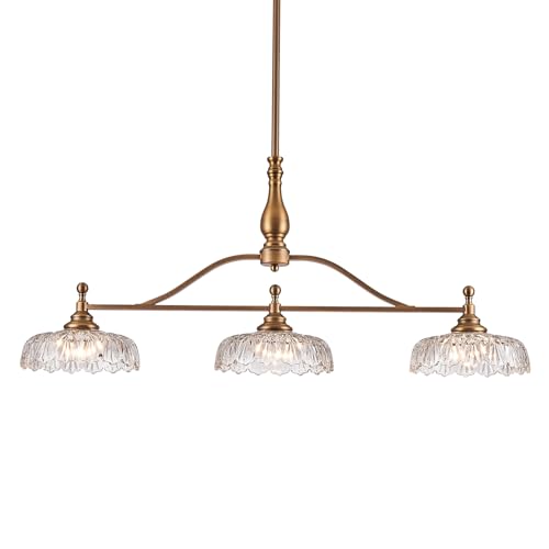 HDDFL Chandeliers Pendant Light Fixture Vintage Pendant Lighting Fixtures 3 Lights Chandelier Matte Brass Kitchen Glass Hanging Lamp for Island Dining Room Living Room