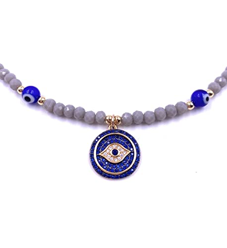 Cabalistic Evil Eye Pendant Necklace Beaded Chain Blue Cubic Zirconia Lucky Amulet Gargantilla Protectora - Image 3