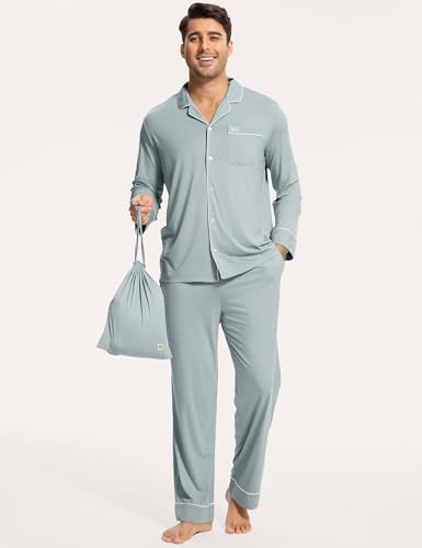 GYS Premium Bamboo Viscose Men's Pajamas Set Long Sleeve Button Down 2 Pieces Sleepwear Sets2