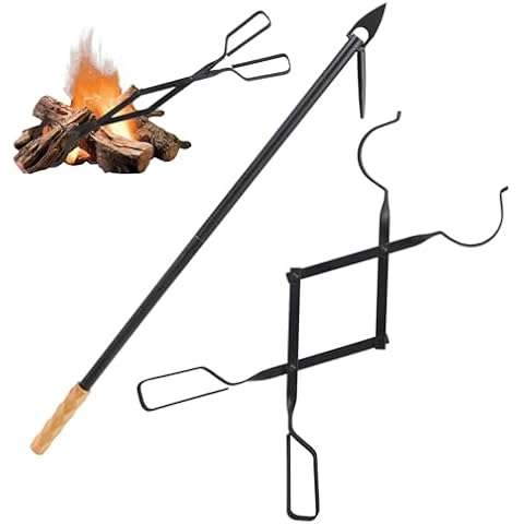 DTNESS 40" Fireplace Poker and 25" Fire Tongs, Heavy Duty Log Firewood Grabber Set, Long Fire Pit Campfire Poker Stick Tools, Wood Burnner Accessories for Indoor & Outdoor Wood Stove/Camping/Bonfires Cover