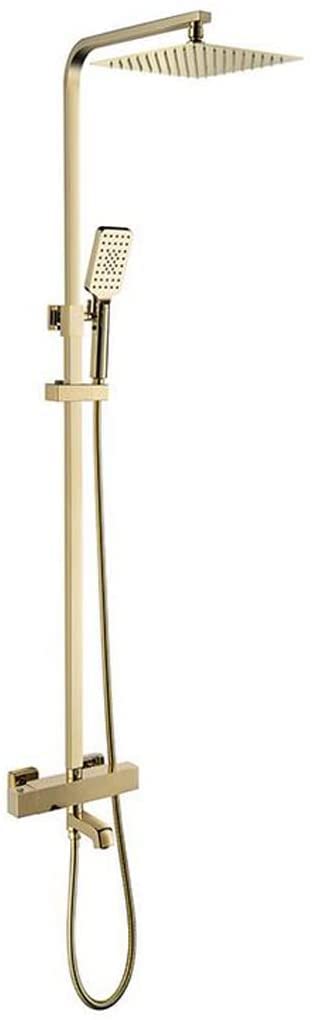 OZBMA Shower System, Thermostatic Gold Luxury Taps Set Brass Diverter Mixer Waterfall Rainfall with 10 inch Head and Handshower, Wall Mounted Set,B