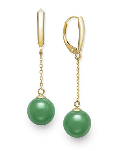 Belacqua Natural Green Jade Round Drop Earrings in 14K Yellow Gold, Leverback - Closure, Length - 1.5 Inches, Fashion Jewelry for Women, Gift Box Included