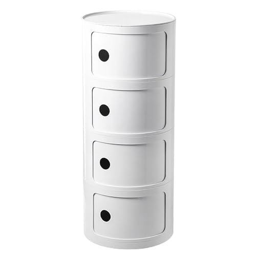 HJYBFA Mesita de noche redonda con cajones, almacenamiento pequeño, armario de almacenamiento redondo, puerta corrediza, mesa auxiliar moderna, cómoda de plástico para sala de estar, dormitorio, baño