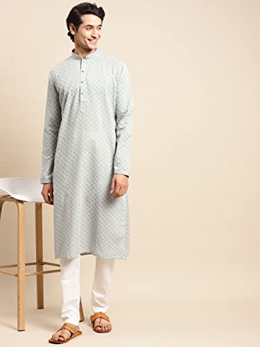 Image of Rajubhai Hargovindas Men's Chikankari Embroidered Cotton Kurta (Ches)