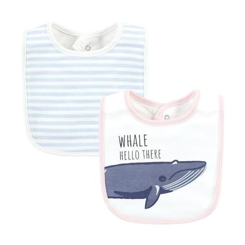 Image of Hudson Baby Unisex Baby Cotton Bibs, Girl Whale Shark, One Size