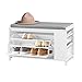 SoBuy Scarpiera da Ingresso Scarpiera con 1 ribalta e 1 ripiano a giorno, Cassapanca Portascarpe con cuscino, Bianco, 82x35x50cm FSR105-W