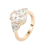 Lirzxin Anillo de boda para mujer, oro amarillo 750, 18 K, alianzas de boda, anillos de pareja, anillos de amistad, elegantes triángulos dobles y 4 garras, ovalado, moissanita, anillo de compromiso