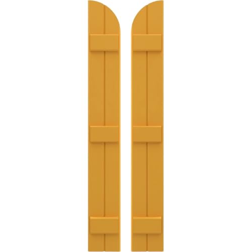 Ekena Millwork ARW401BQ207X63TUH Americraft Two 3 Exterior Real Wood Joined Board-n-Batten Shutters w/Arch Top (Per Pair), 63-in. H, Turmeric