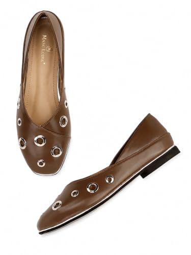 Image of Marc Loire Women's Slip-On Solid Ballerina Flats | Embellished | Round Toe | PU Upper | Comfortable Casual Footwear