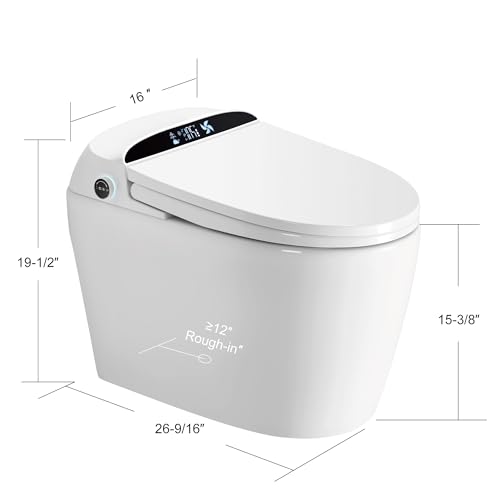 Inodoro inteligente de una pieza alargado T10 UNIKOO | Apertura y cierre automáticos, pantalla LED, altura cómoda, descarga por sensor de pie y automática, asiento calefactado y luz nocturna para baño miniatura 6