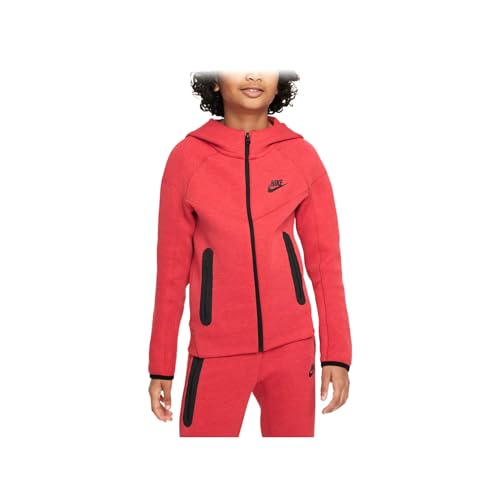 Nike Sportswear Tech Fleece Big Kids' (Boys') Full-Zip Hoodie (FD3285-672, Light University Red Heather/Black/Black) Size X-Small