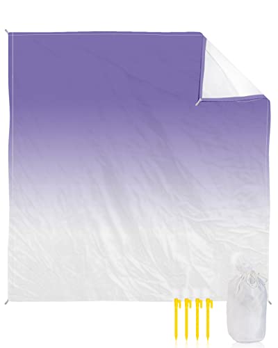 Beach Blanket Sandproof Waterproof Picnic Blankets Purple to White Gradient Ombre Extra Large Lightweight Outdoor Beach Mat with Corner Pockets for Travel/Camping/Hiking Modern Minimalist Art