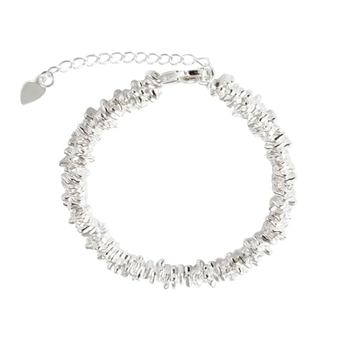 D-POW Fragment Silver Bracelet, Dainty Small Slim Simple Chain Sparkling Bracelet for Women，Heavy Craft Design, 925 Sterling Silver Jewelry