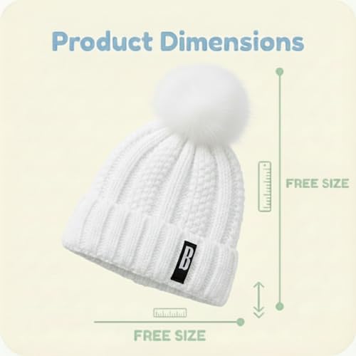 Image of Kraptick Women's Winter Cap - Knit Beanie with Soft Fleece Lining Hat, Stylish Pom Pom Thick Woollen Skull Cap, Warm Hat for Ladies & Girls -3