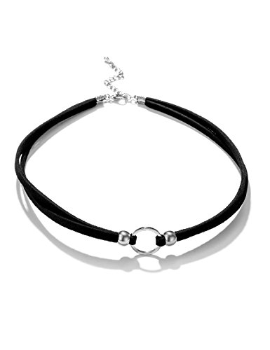 Black Choker Necklace for Women Black Velvet Choker Necklace Girls Gothic Cord Circle Ring O Ring Choker Sexy Choker Silver Girlfriend Wife Daughter Fashion Jewelry