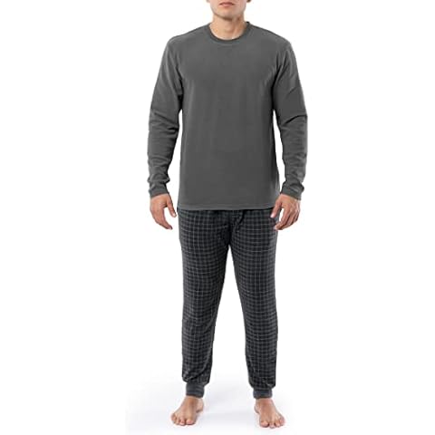 Joseph Abboud Men's Drop Needle Waffle Knit Fleece 2 Piece Sleep Pajama Set, Grey, 3X-Large Cover
