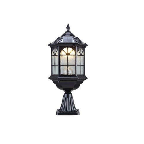 Nfudishpu European Victoria Vintage Outdoor Impermeable IP55 LED Lámcolumna Solar Linterna Vidrio Pilar jardín Poste luz Valla Externa Cubierta Paisaje Iluminación Mesa decoración al Aire Libre