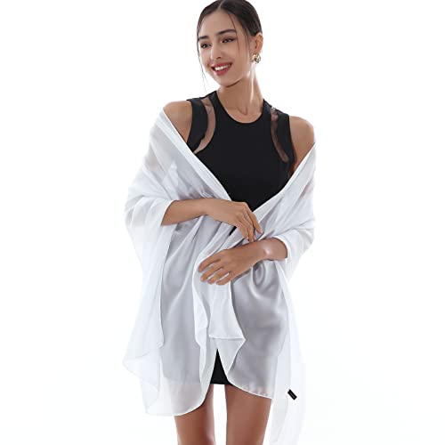 RIIQIICHY Écharpe Femme Pashmina Blanc Étole Robe de Soirée Chale Mariage Festive Foulard Mousseline Léger Long