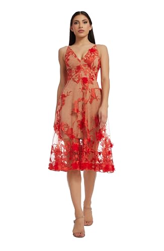 Dress the Population Women's Audrey Midi Plunging Dress, Poppy Nude, XS