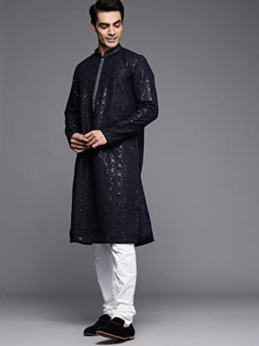 Image of Manyavar Men's Chikankari Sequin Work Kurta Set (2pcs)