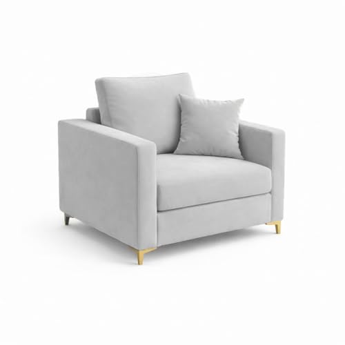 Image of Hayes Rich Velvet Suede 3+1+1 Seater Sofa Set | Golden Aesthetic Legs | Soft Touch Comfort Seating | 5 Person Seating | Modern Living Room Set (Light Gray)