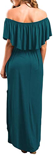 Image of Sarin Mathews Womens Off The Shoulder Ruffle Party Dress Casual Side Split Beach Long Maxi Dresses with Pockets