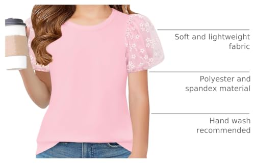 Image of Arshiner Girls Shirts Mesh Puff Short Sleeves Blouse Crewneck Cute Print Summer Kids Tee Tops