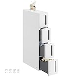 SONGMICS Storage Tower on Wheels, Narrow Kitchen Column, 4 Tier Plastic Shelf, Space Saving, 45 x 17 x 84 cm, White and Grey KFR008G01