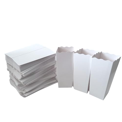 A Little Extra Co Paquete de 100 cajas de palomitas de maíz blancas, 7.75 pulgadas de alto, contenedor desechable de cartón para fiestas, noche de cine, aperitivos, decoraciones
