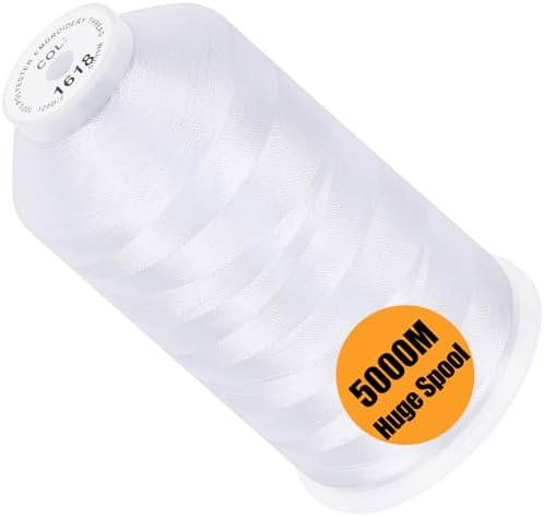 New brothread - Single Huge Spool 5000M Each Polyester Embroidery Machine Thread 40WT for Commercial and Domestic Machines - Snow White