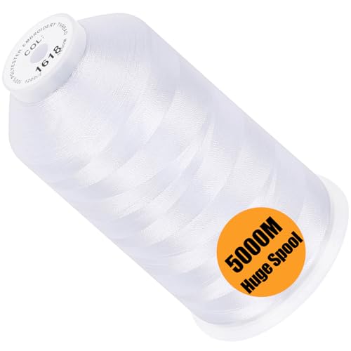 Image of New brothread - Single Huge Spool 5000M Each Polyester Embroidery Machine Thread 40WT for Commercial and Domestic Machines - Snow White