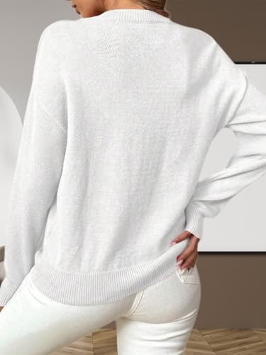 Women's Sweater Pearl Embellished Knit Sweater, Long Sleeve Crew Neck Pullover3