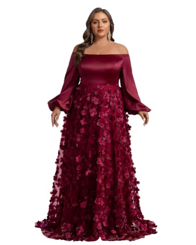 Women's Plus Size One Shoulder Long Sleeve A Line Dresses Elegant Formal Evening Party Gowns
