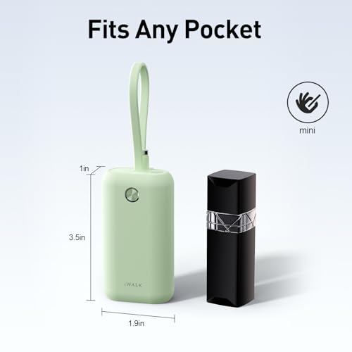 Image of iWALK Mini Portable Charger 10,000mAh, 22.5W USB-C Fast Charging Power Bank with Built-in Cable, Travel Essential Ultra-Small Battery Pack Compatible for iPhone 17 /16 /16 Pro /15, Samsung, Google, Green