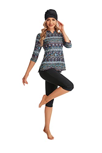 Burkini short fille 3 pièces | Maillot de bain modeste avec rash guard