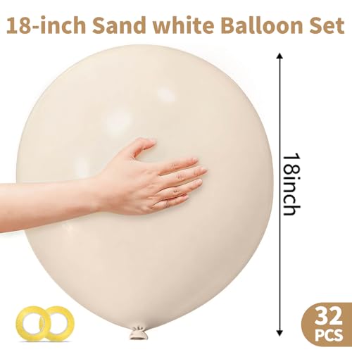 Image of 32Pcs White Sand Big Balloons 18 Inch, Round Large Latex Party Balloons for Birthday Wedding Decorations.(Sand White)