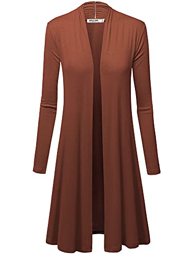 LL WSK1048 Women's Solid Casual Long Sleeve Open Front Long Cardigan XL Rust