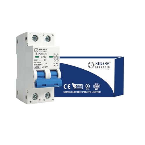 Image of SIBASS DC MCB 63A 2-Pole 500V Circuit Breaker | 6kA Breaking Capacity | Fast Tripping | Flame Retardant | For Solar & Industrial DC Applications