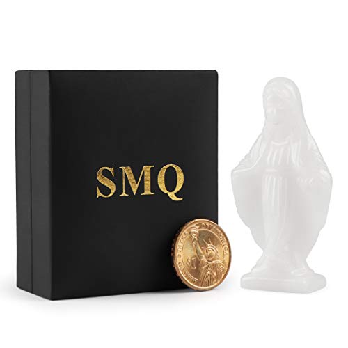 Smq 3" White Jade Mini Virgin Mary Statue Crystal Figurine,Hand Carved Healing Crystal Our Lady Statue Religious Statue Virgin Sculptures Reiki Gifts Christian Home Decor #TOP5