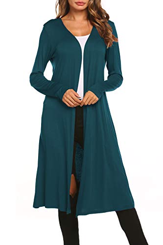 Bluetime Women Casual Plus Size Cardigan Long Sleeve Open Front Drape Maxi Cardigan Sweater (XXXL, Teal Blue)