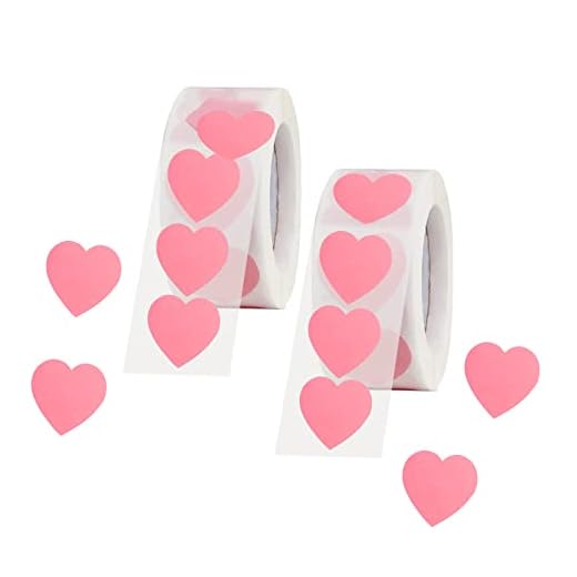 BLMHTWO 1000 Pieces Heart Stickers Roll, 25mm/1 inch Pink Stickers Pink Heart Labels for Envelopes with Self-Adhesive and Strong Viscosity Heart Sticker Rolls for Scrapbooking Gift Wrapping