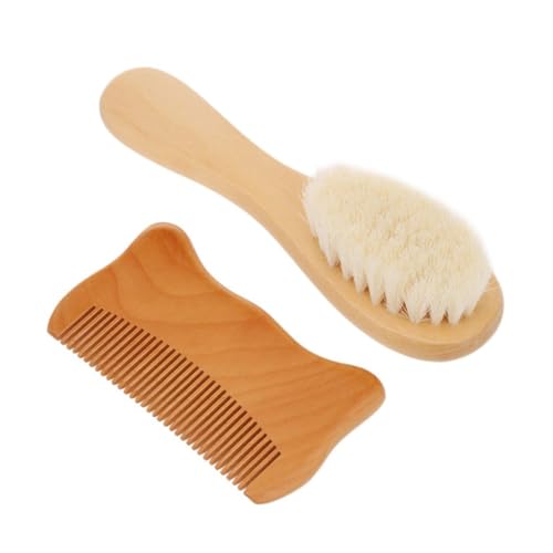 UKCOCO 2 piezas Cepillo y Peina para Madera Natural Cepillo de Baño Suave con Pelo de Accesorios para Cuidado para Recién Nacidos